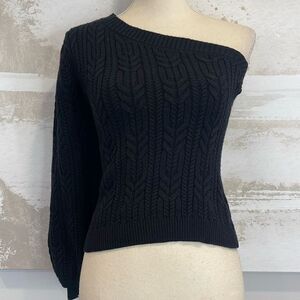 FATE one Shoulder Ling Sleeve Cable Knit Sweater